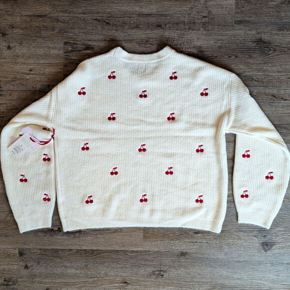 Target Women's Holiday Crewneck Pullover Sweater - A New Day Cream Cherries XL - Picture 2 of 5